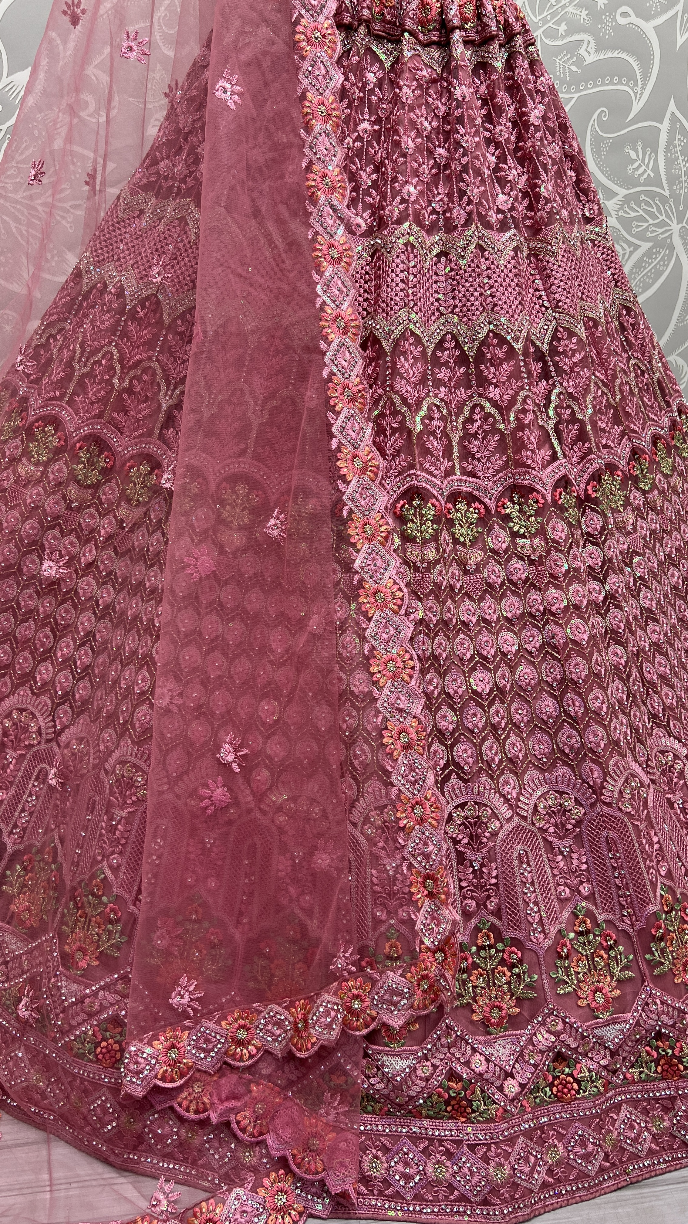 Designer Heavy Bridal Lehenga With Multi Thread Embroidery Work & Diamond work On Net